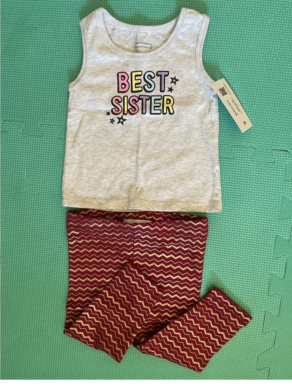 Best Sister Gray Tank Top & Burgundy Zigzag Leggings Kids Set